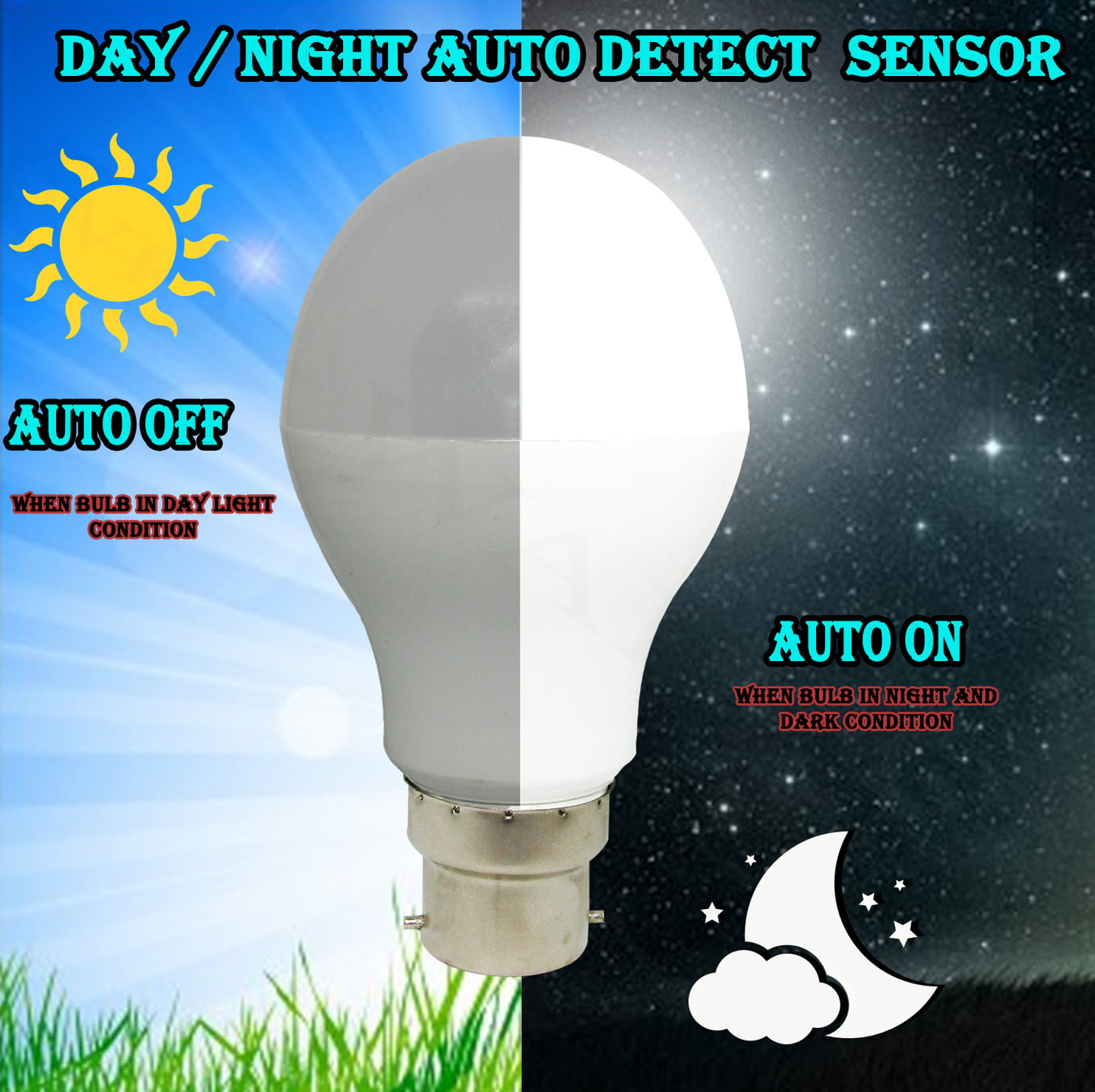 RENMAX 9 Watt B22 LED Bulb Round Shaped Sensor Operated Light Day