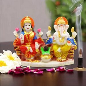 RENMAX Laxmi Ganesha Showpiece | with Kalash for Diwali Festival, Home Décor, Pooja Ghar Decorative (Showpiece) (Polynesian, Multicolor) – 11cm