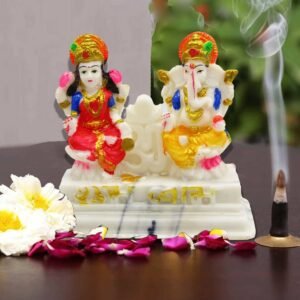 RENMAX Laxmi Ganesha for Diwali Fastival, Home Decor, Pooja Ghar Decorative Showpiece (Polyresin, Multicolor) (Laxmi Ganesha with OM) 10 cm