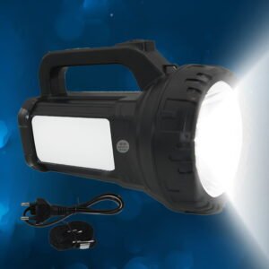 RENMAX LED Laser High Beam 1Km Range 2in1 Emergency Light ABS Plastic Torch (Black, 23 cm, Rechargeable)