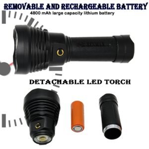 RENMAX Super Strong Bright Beam Torch | 2Km Max. Range | Rechargeable 4800mAh Big Battery | Flash Light Metal- 1Pc