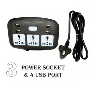 RENMAX Power Strip Extension Cord with USB Port Universal Socket 250V 10A Multicolor -1Pc (3-Socket & 4-USB)