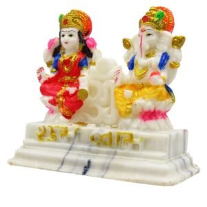 RENMAX Laxmi Ganesha for Diwali Fastival, Home Decor, Pooja Ghar Decorative Showpiece (Polyresin, Multicolor) (Laxmi Ganesha with OM) 10 cm