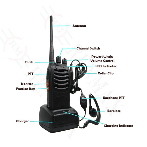 RENMAX RM-88s CTCSS/DCS 2-Way Radio with upto 2km Range (eyesight) 16 Channels Long Range Walkie Talkie with Earpiece Black - Image 6