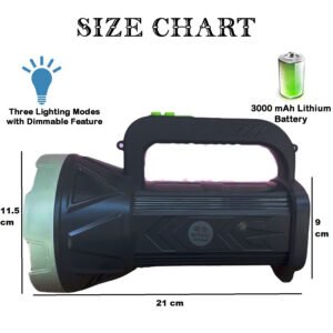 RENMAX Search Light Torch High Power Long Beam Rechargeable Li-ion Battery 250W C-Type Charging Port for Security Camping Farm House etc 800 lumens – 1Pc