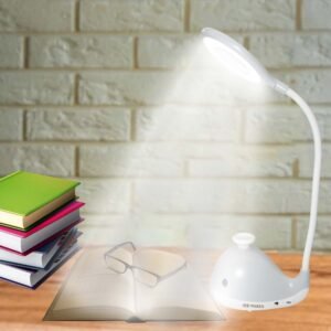 WAKEN Rechargeable Dimmable Touch Button ABS Plastic 5-Watts LED Desk Light RL001 – 1Pc (Gray-White)