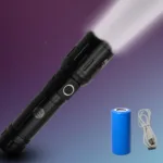 RENMAX Strong Beam Adjustable Focus | Zoom Torch 5-Light Modes | Rainproof Rechargeable design  | 4800mAh Li-ion Battery | Metal Body -1 Pc (18.5 CM Black) 800 Lumen