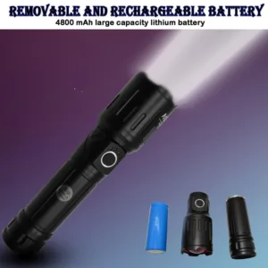 RENMAX Strong Beam Adjustable Focus | Zoom Torch 5-Light Modes | Rainproof Rechargeable design | 4800mAh Li-ion Battery | Metal Body -1 Pc (18.5 CM Black) 800 Lumen