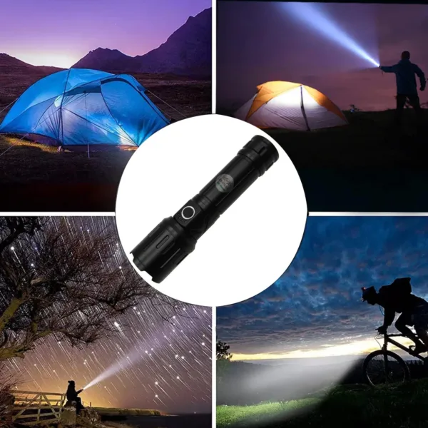RENMAX Strong Beam Adjustable Focus | Zoom Torch 5-Light Modes | Rainproof Rechargeable design  | 4800mAh Li-ion Battery | Metal Body -1 Pc (18.5 CM Black) 800 Lumen - Image 4