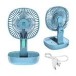RENMAX Table Fan with Bright LED Light Foldable Rechargeable AC DC 2-Speed Foldable Multicolor Plastic - 1Pc (8636)