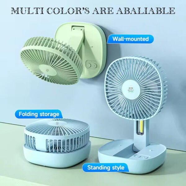 RENMAX Table Fan with Bright LED Light Foldable Rechargeable AC DC 2-Speed Foldable Multicolor Plastic - 1Pc (8636) - Image 4