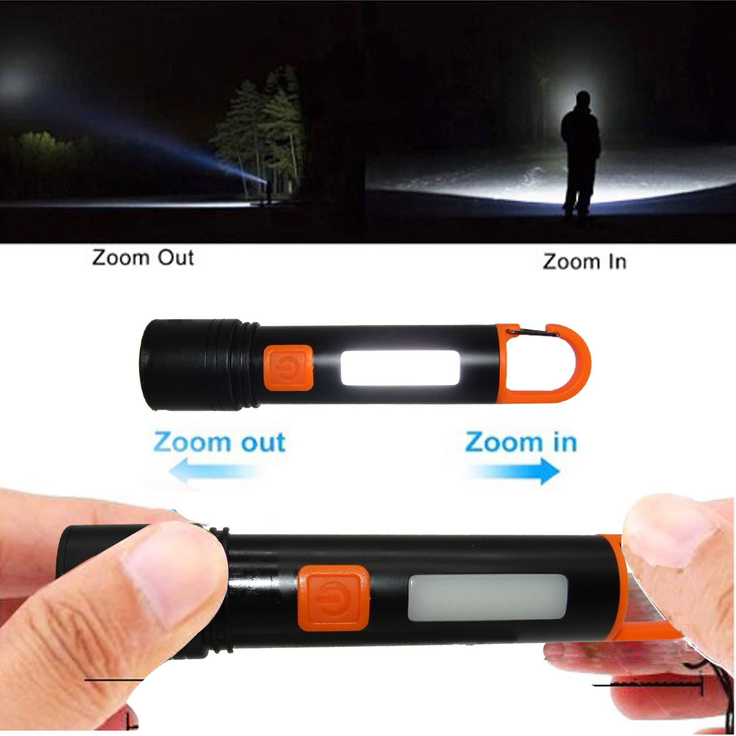 RENMAX LED Torch with Zoom Focus Light Bright Beam 2in1 C-Type Fast Charging Support | Rechargeable Torch with Metal Body -1 Pc (Pocket Size 13Cm) - Image 3