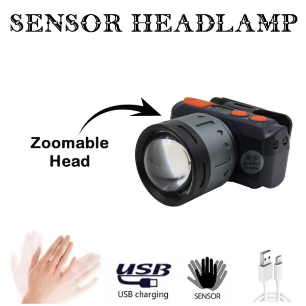 RENMAX Bright Head Mount Torch | Zoomable | Waterproof Metal Body | Rechargeable Handsfree IR Sensor LED Blinker Spotlight for Cycling, Camping, Caving, Hiking, Hunting, Trekking & more- 1Pc (Zoom Focus 100W) - Image 3