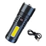 RENMAX Very Strong Beam Telescopic Zoom Hand Torch | 3-Light Modes | 5000mAh Rechargeable Battery with C-Type Fast Charging | Rainproof Metal Front -1 Pc (15 Cm Black)