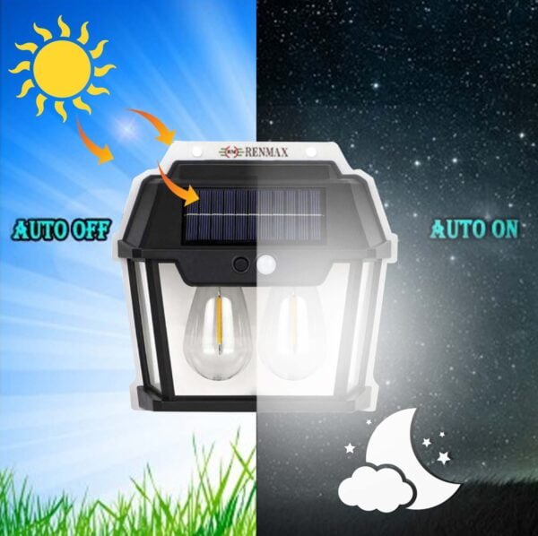 RENMAX Solar Powered Outdoor Waterproof LED Wall Light with Motion Sensor ABS Plastic (Dual LED Bulb) - Image 3