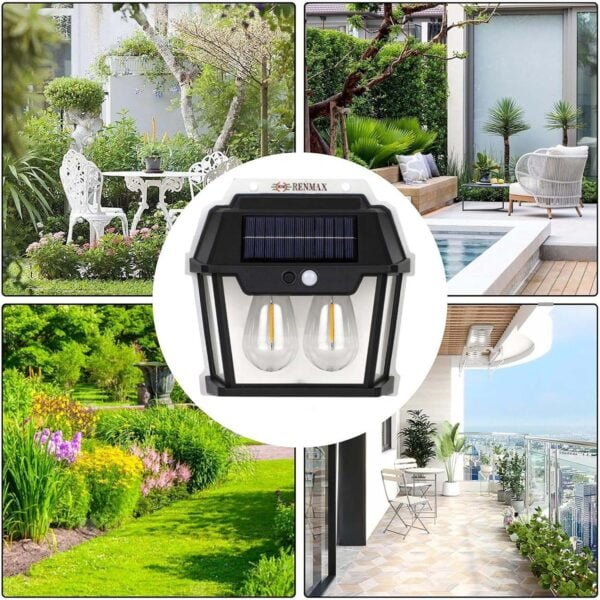 RENMAX Solar Powered Outdoor Waterproof LED Wall Light with Motion Sensor ABS Plastic (Dual LED Bulb) - Image 4