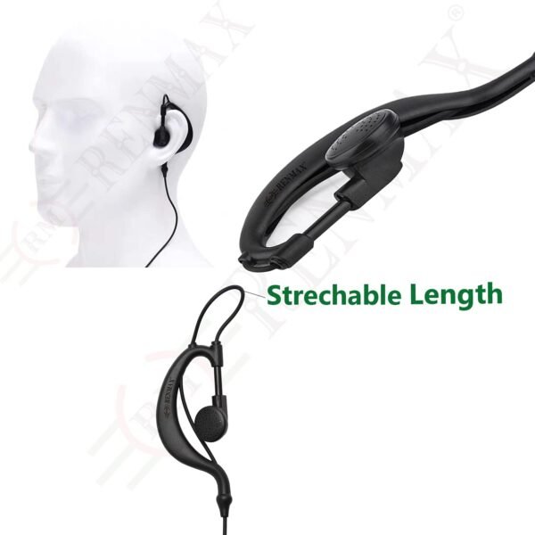 RENMAX PTTEP-05 Wired Over Ear PTT Earphone Wired with Mic 2-Pin Connector 2.5mm & 3.5mm K-Type Audio Jack for Radio Models BF-88S VU-5R etc Black, 5 Pc - Image 5