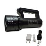 RENMAX Rechargeable Search Zoom Focus Torch High Brightness 500W 3Km Range High/Low/Blinker & Tail Light (White/Red-Blue Blinker) Waterproof 4-8 Hours Working Metal Body Black -1Pc