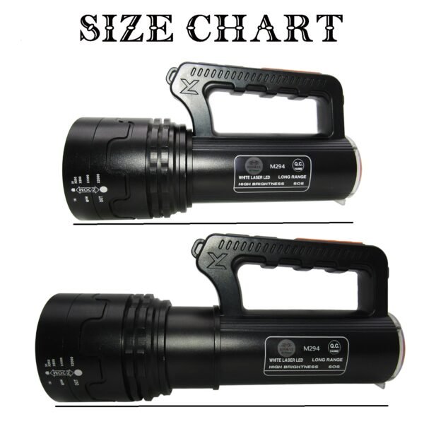 RENMAX Rechargeable Search Zoom Focus Torch High Brightness 500W 3Km Range High/Low/Blinker & Tail Light (White/Red-Blue Blinker) Waterproof 4-8 Hours Working Metal Body Black -1Pc - Image 4
