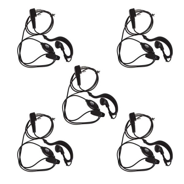 RENMAX PTTEP-05 Wired Over Ear PTT Earphone Wired with Mic 2-Pin Connector 2.5mm & 3.5mm K-Type Audio Jack for Radio Models BF-88S VU-5R etc Black, 5 Pc