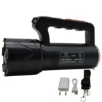 RENMAX Rechargeable Search Zoom Focus Torch High Power Brightness 400W 2Km Range High/Low/Blinker & Tail Light (White/Red-Blue Blinker) Waterproof 4-8 Hours Working Metal Body Black -1Pc