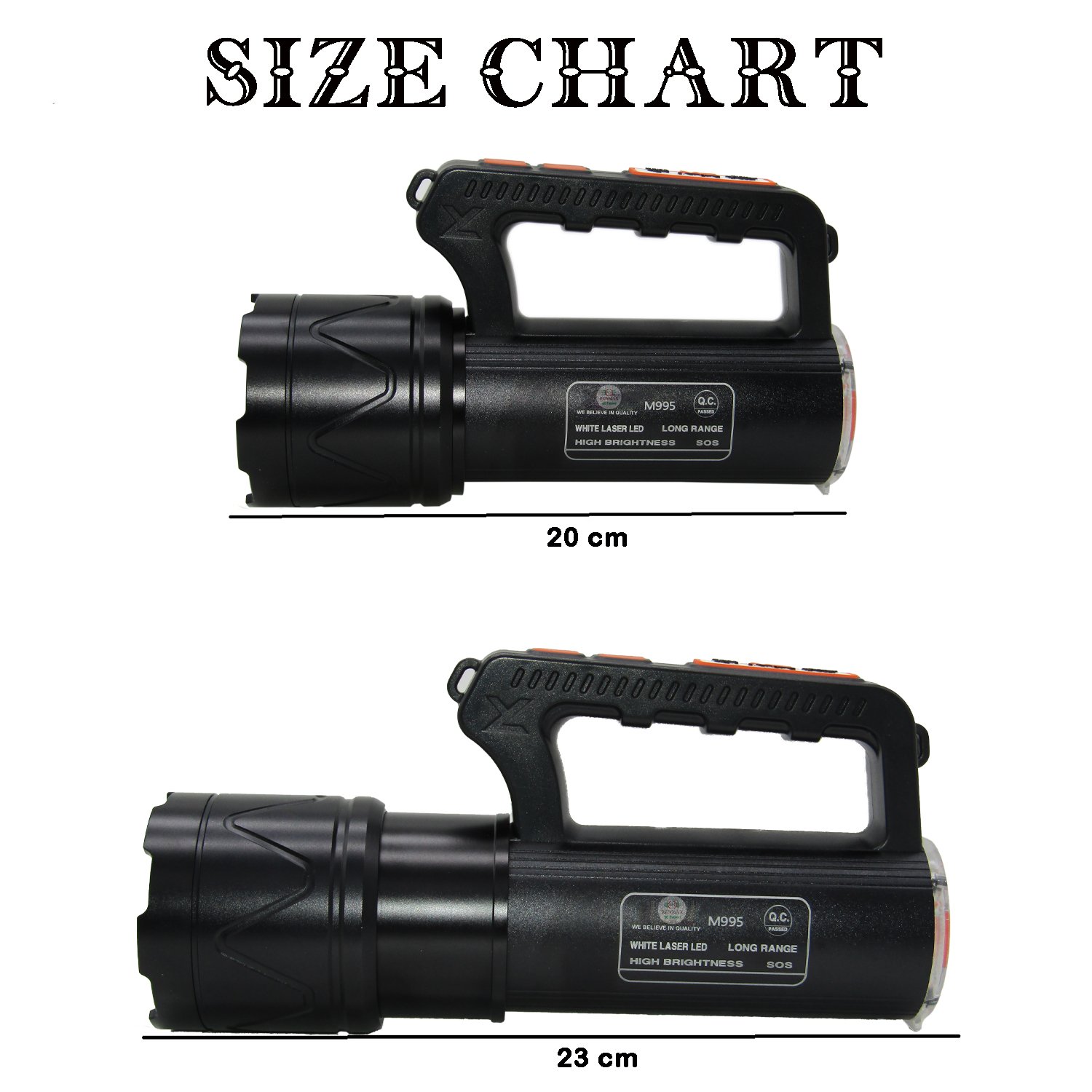 RENMAX Rechargeable Search Zoom Focus Torch High Power Brightness 400W 2Km Range High/Low/Blinker & Tail Light (White/Red-Blue Blinker) Waterproof 4-8 Hours Working Metal Body Black -1Pc - Image 4