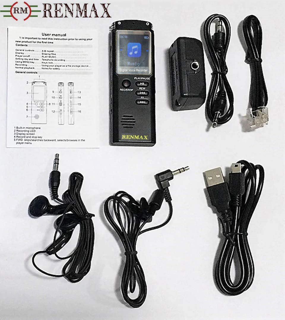 RENMAX 8GB Rechargeable Digital Voice Recorder MP3 Player with Collar Mic 8 GB Voice Recorder - Image 4