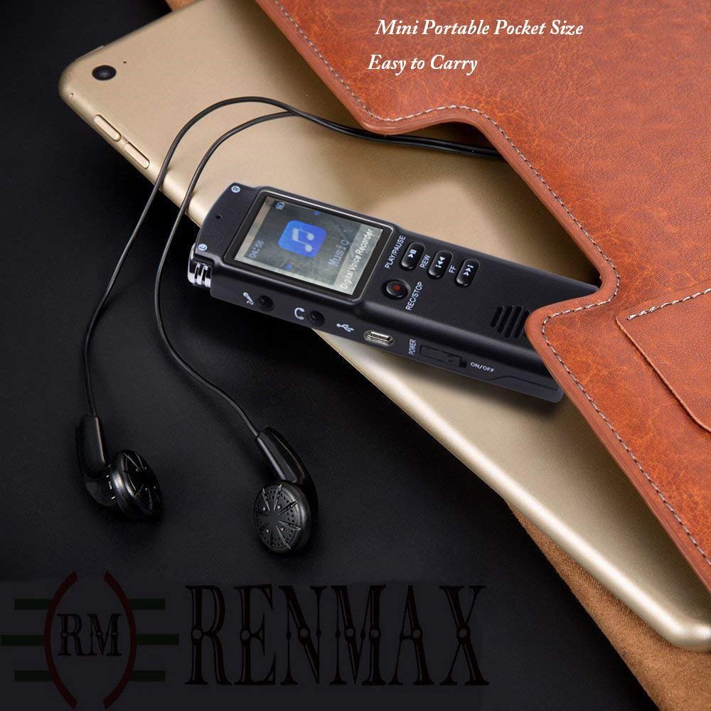 RENMAX 8GB Rechargeable Digital Voice Recorder MP3 Player with Collar Mic 8 GB Voice Recorder - Image 5